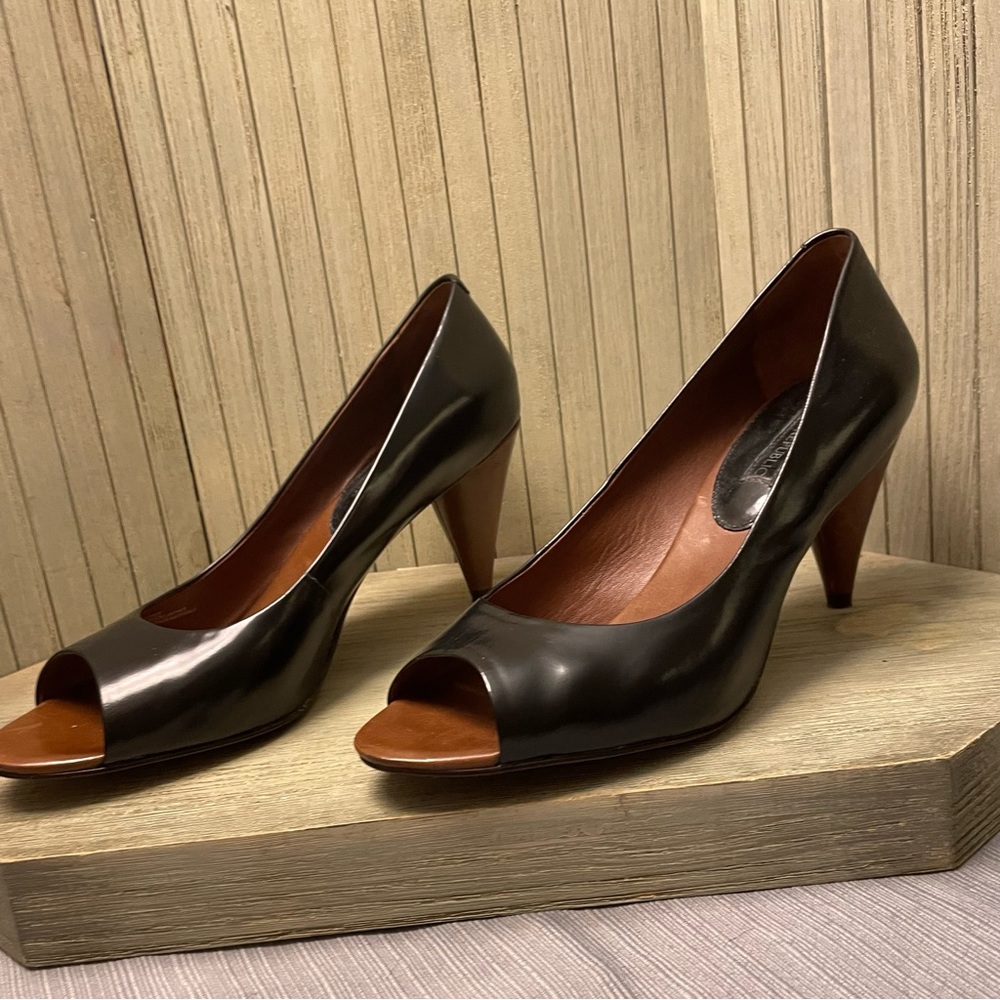 Banana Republic Black Leather Peep-Toe Heels